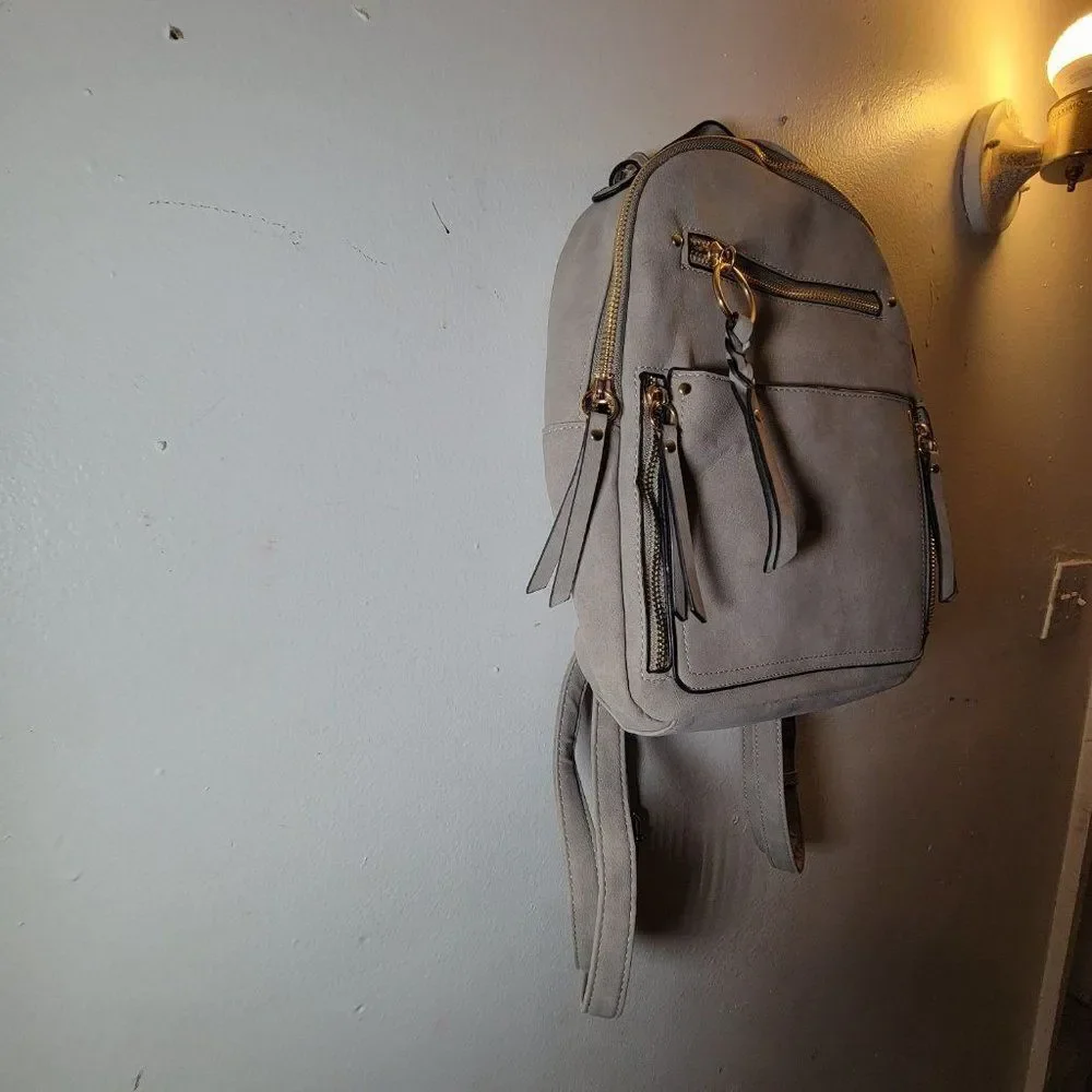 Womens Grey Inner Pockets Backpack Bags & Handbags Size OS